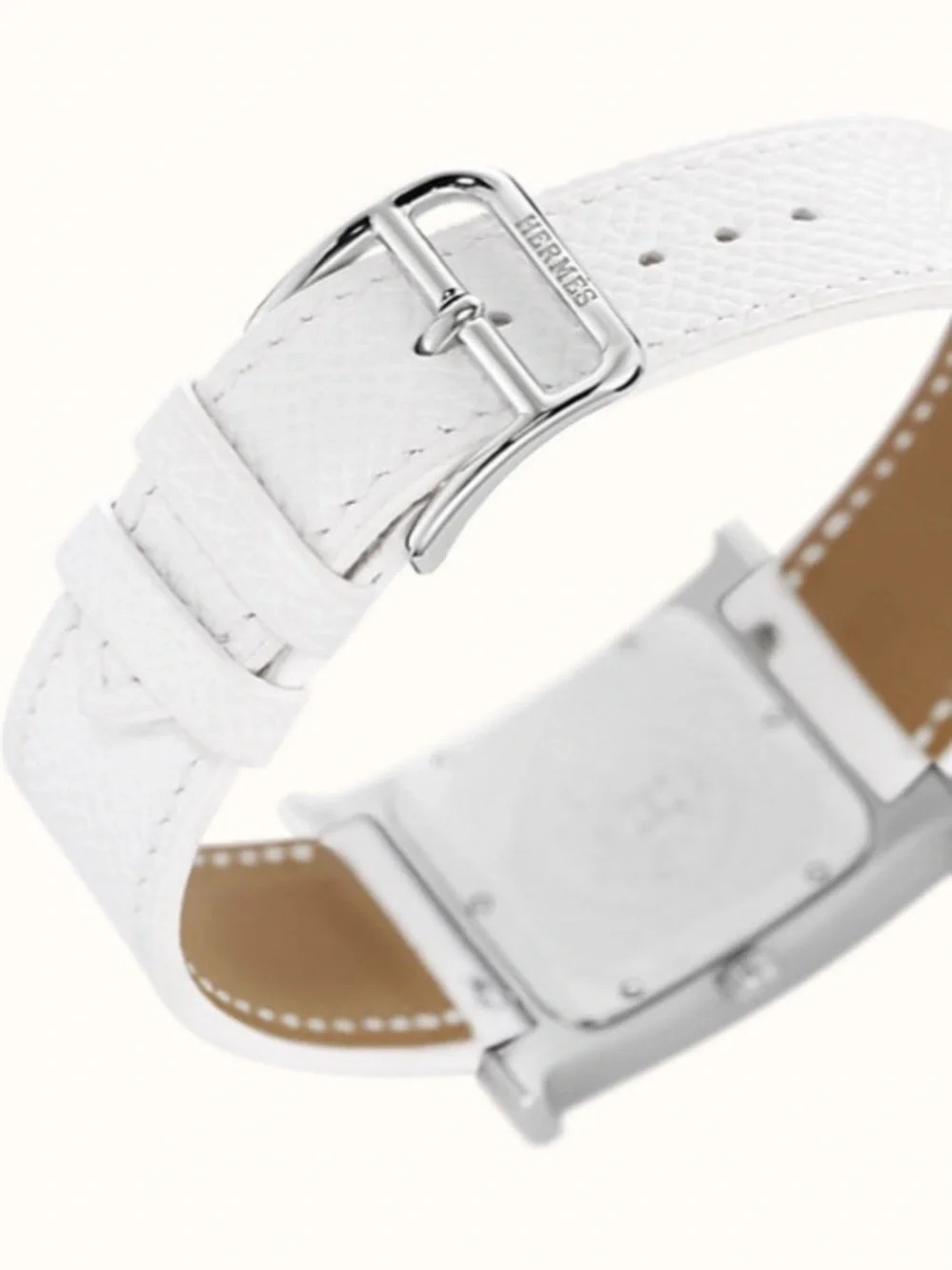 Hermes White Leather H Hour Stainless Steel Women's Watch